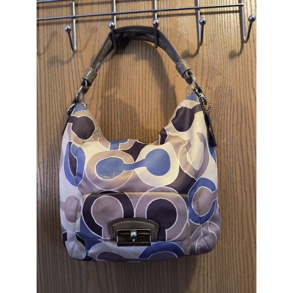 Coach Kristin 16494 Shoulder Bag Blue Brown Cream No Crossbody Strap - Picture 1 of 16